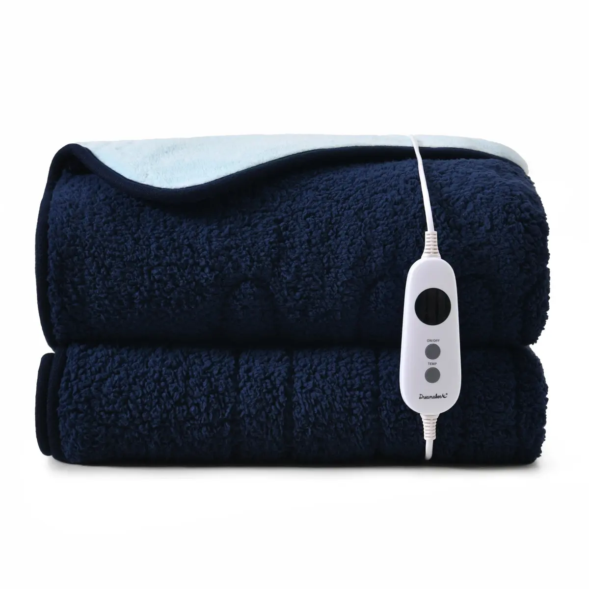 Dreamaker Eve Reversible Sherpa And Coral Fleece Heated Throw [180X200cm] (Midnight Blue/Sky) 1