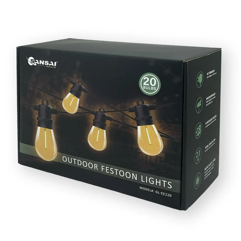 Sansai 23M 20 Bulb Led Festoon Outdoor String Lights (Warm White) 1