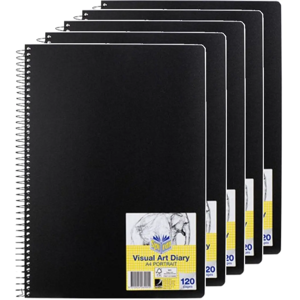 Spirax P704 Visual Art Diary A4 120 Page Black Cover 120 Page Spiral 5 Pack 1