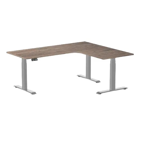 Desky L-Shape Melamine Sit Stand Desk 180Cm - Right Return Natural Walnut Top And Space Grey Leg 1