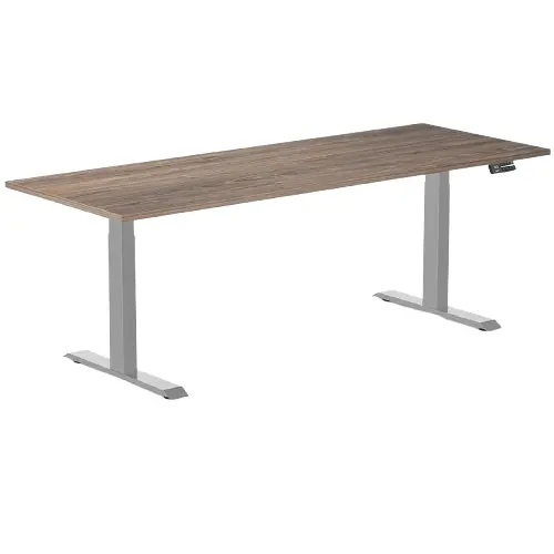 Desky Dual Melamine Sit Stand Desk 200Cm Natural Walnut Desktop And Grey Frame 1