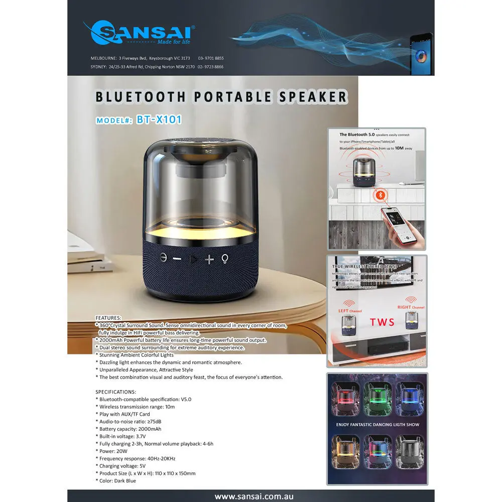 Sansai 14.5Cm Wireless Bluetooth Speaker 20W Rgb (Colorful) 2