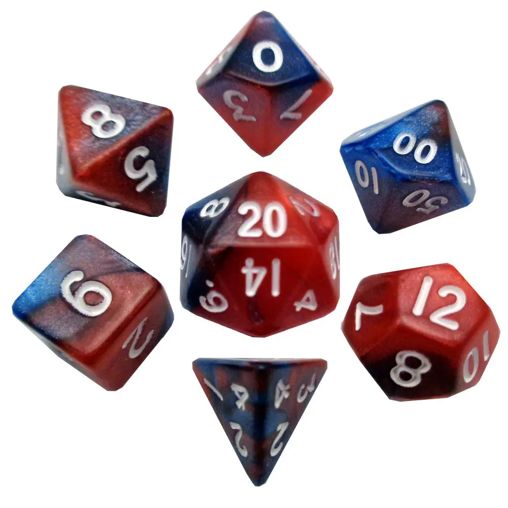 Fanroll By Metallic Dice Games Mini Polyhedral Dice Set White Numbers - Red/Blue 1