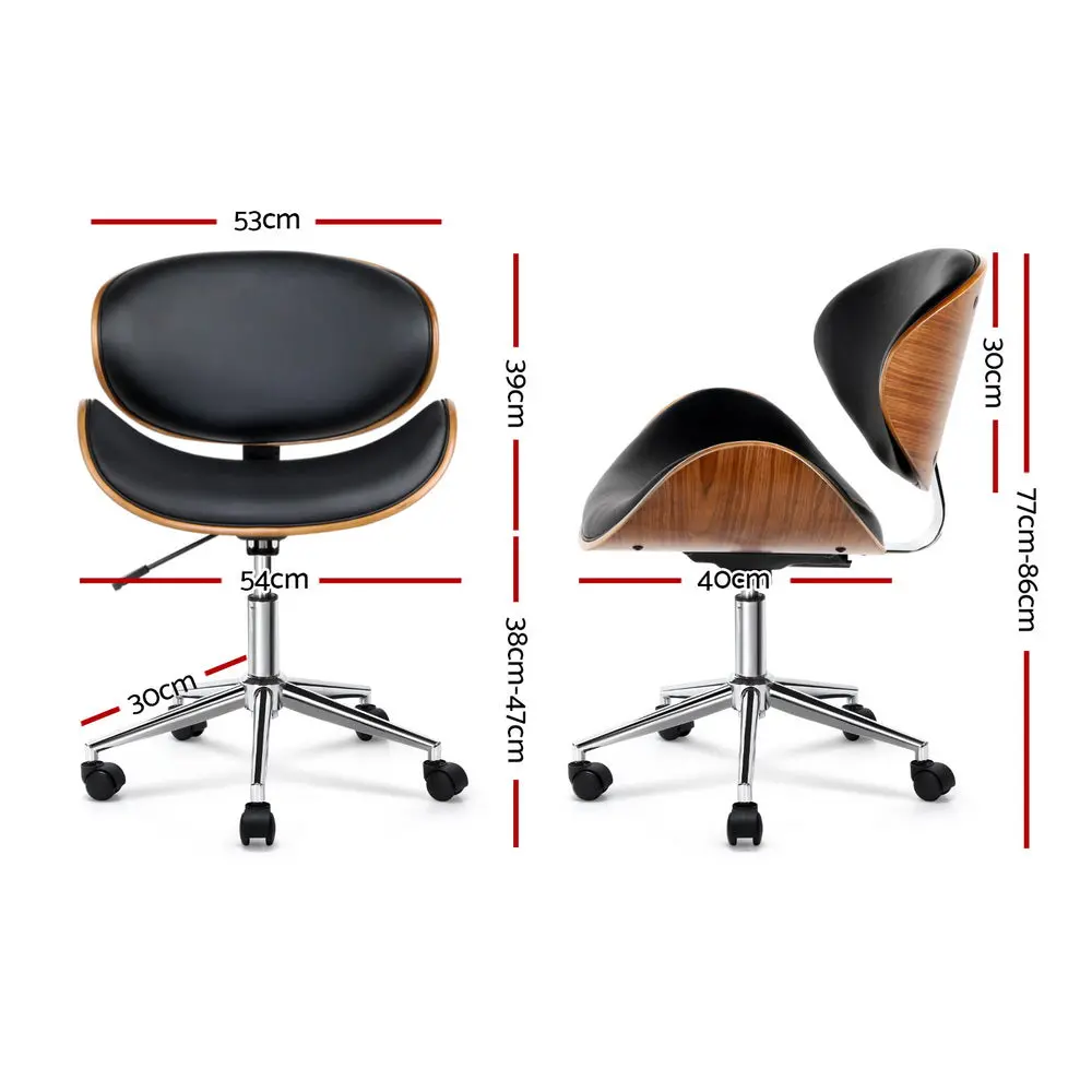 Artiss Wooden Office Chair Leather Seat (Black) 2