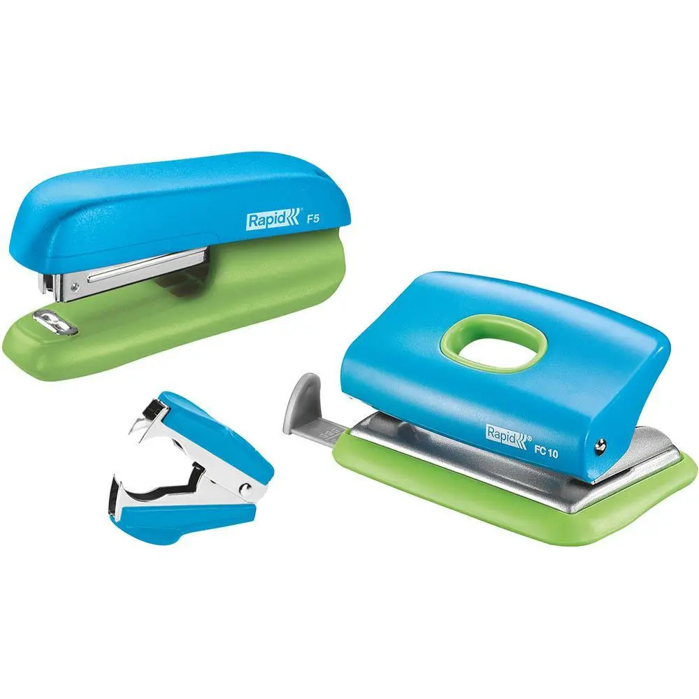 Rapid F5 Mini Stapler Hole Punch Staples Remover Blue/Green Value Pack 1