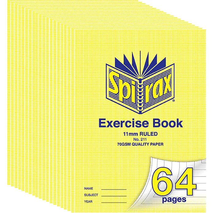 Spirax 211 Exercise Book Ruled Lines 11Mm 70Gsm 64 Page A4 20 Pack 1