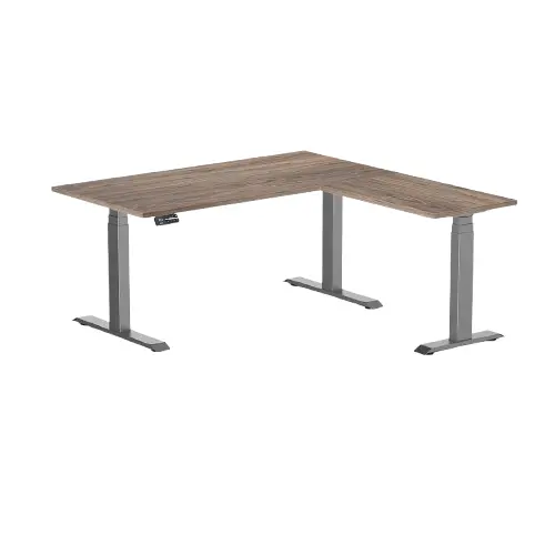 Desky Eco L-Shape Melamine Sit Stand Desk 150 X 155 Cm Natural Walnut Top And Space Grey Leg 1