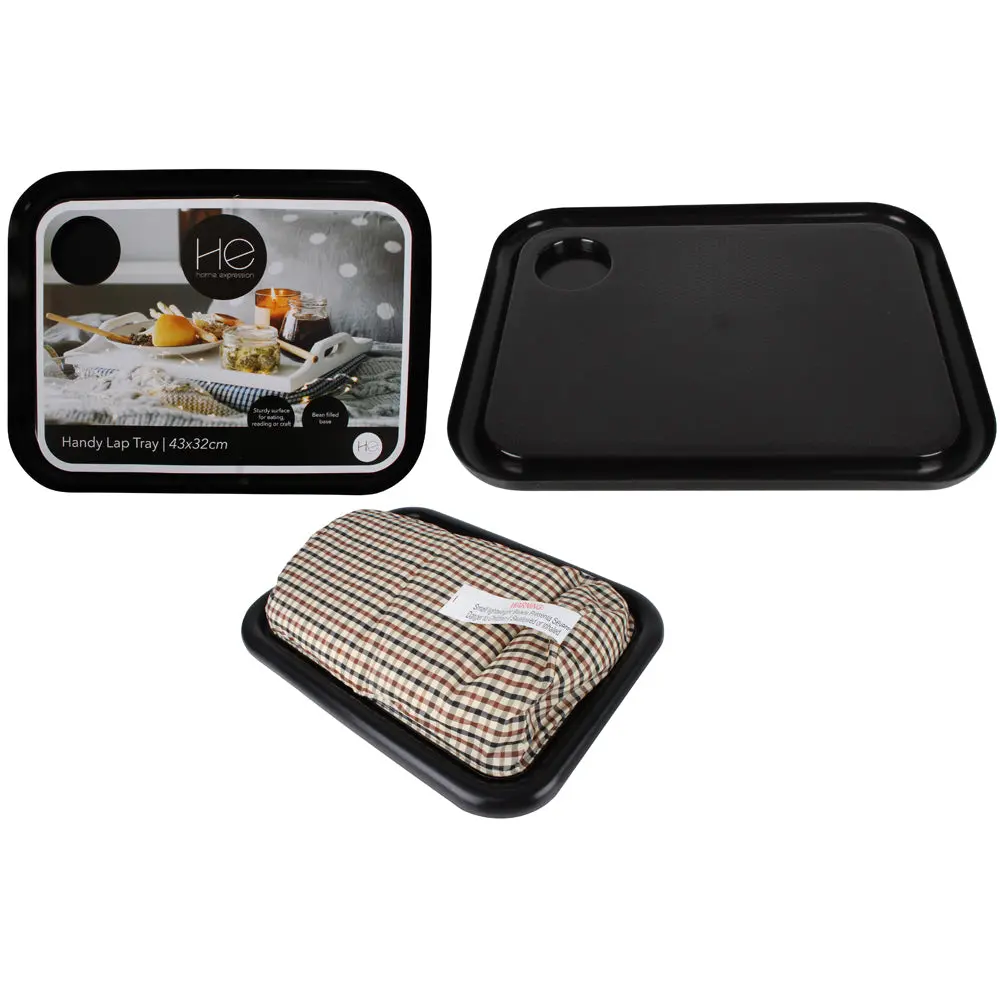 Home Expression 43X32.5Cm Serving Handy Lap Tray Table Rectangle Plastic Black 1