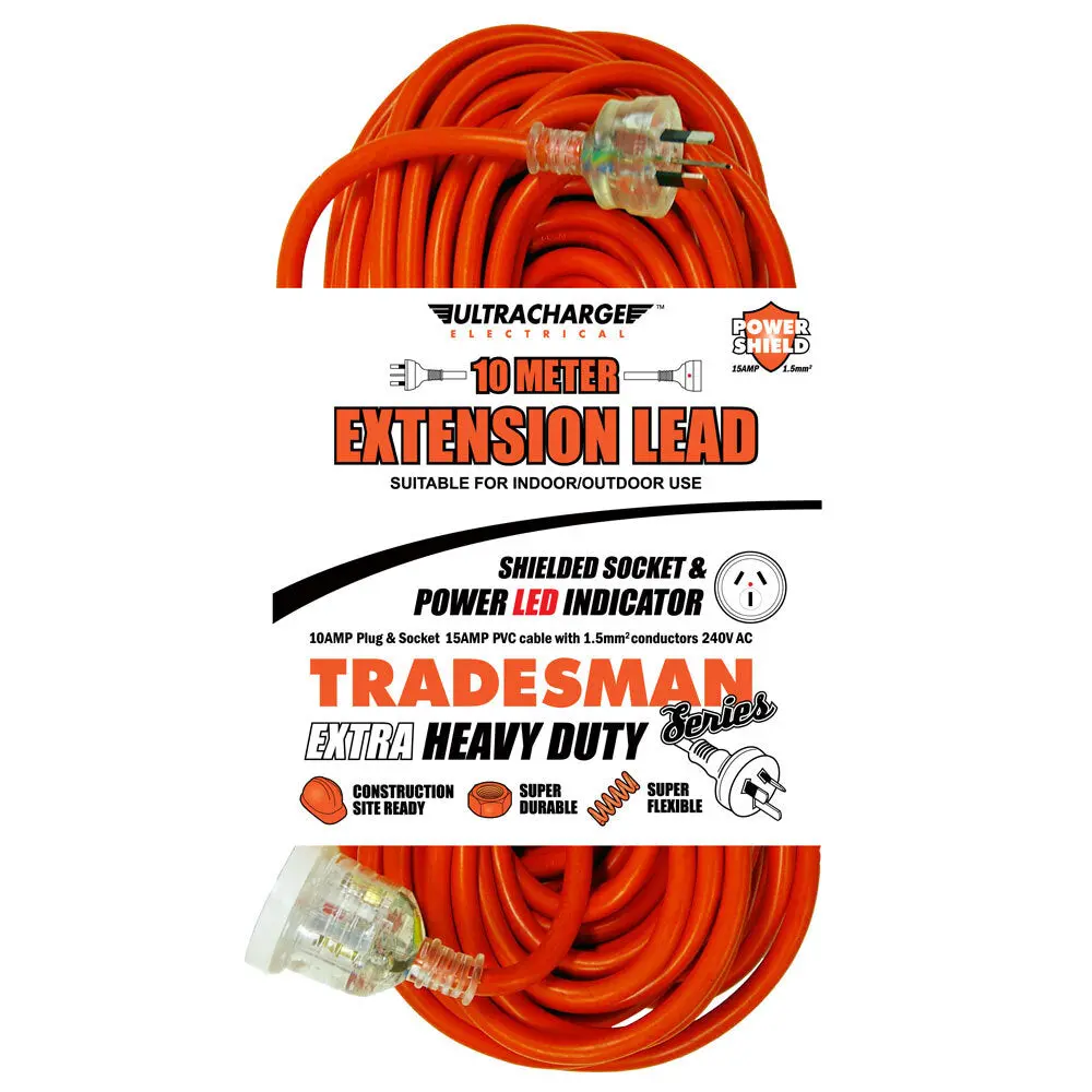 Ultracharge 10M Outdoor Heavy-Duty Extension Lead 10A (Orange) 1