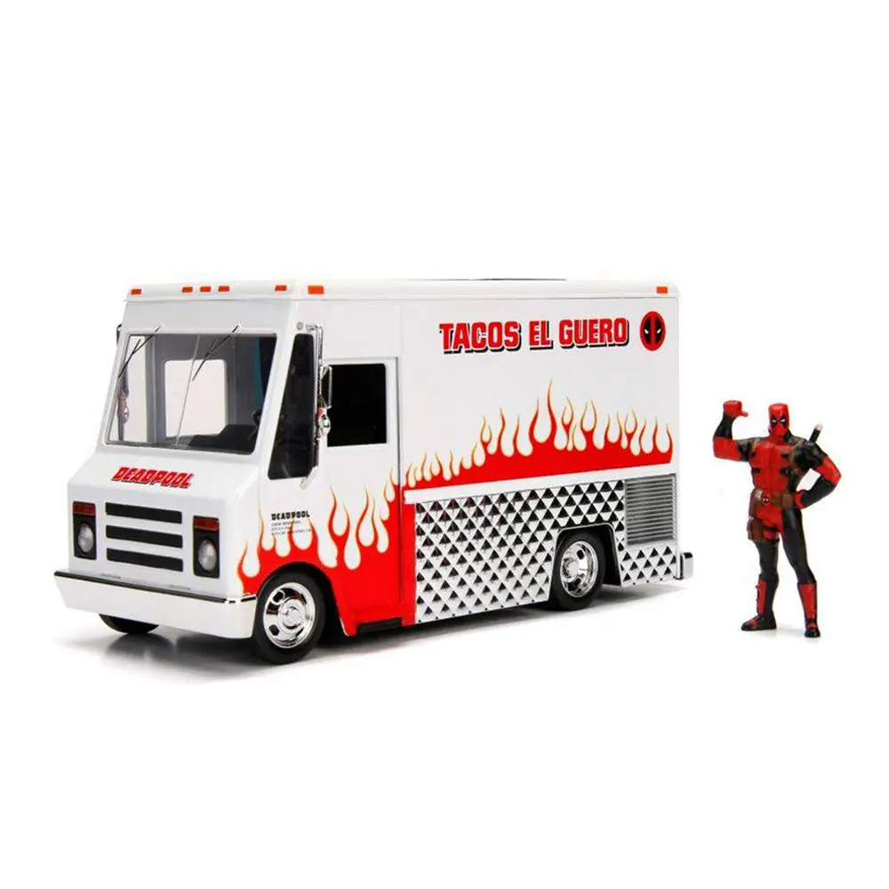 Jada 1:24 Scale Food Truck Deadpool Taco With Deadpool Figure Diecast Model Car 1