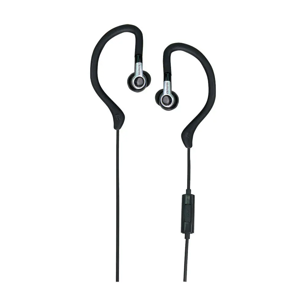 Aiwa In-Ear Hook Gel Sports 1.2M Wired Earbuds (Black) 1