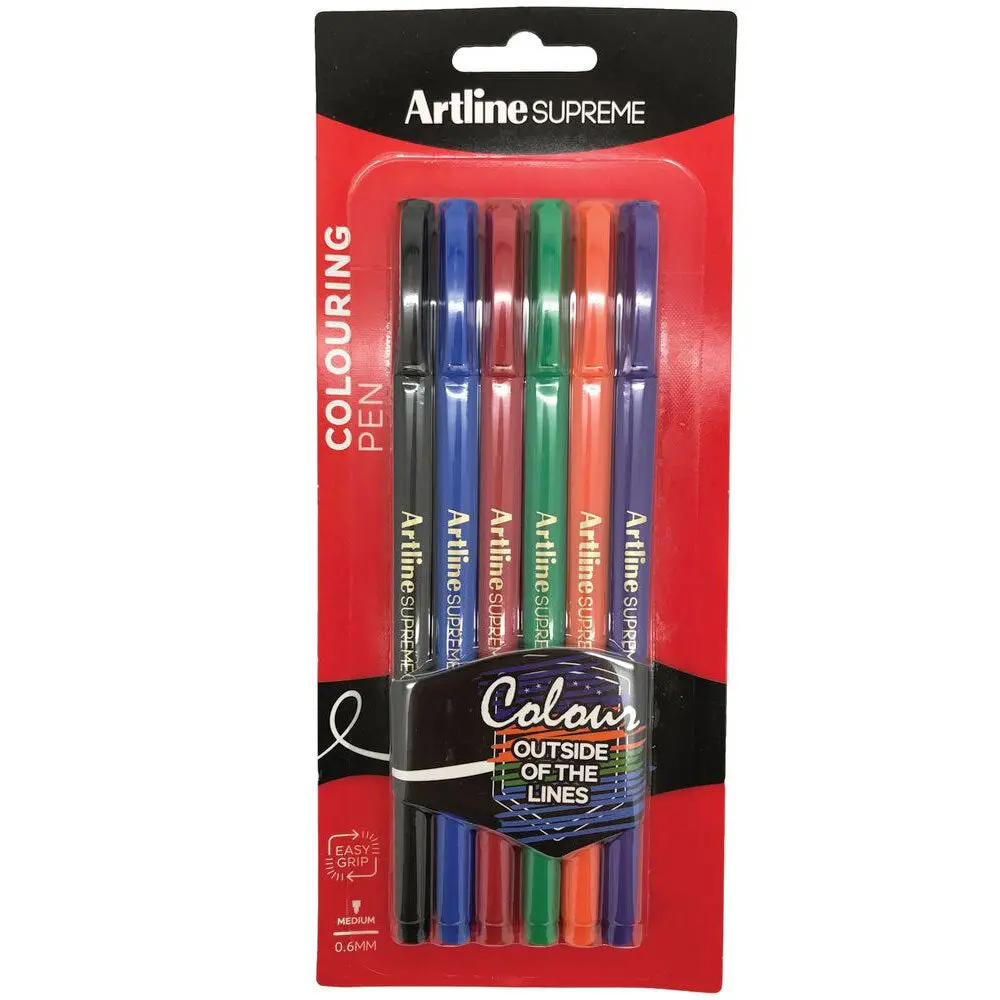Artline Supreme 0.6Mm Colouring Pens [Assorted Colours] (6-Pack) 1