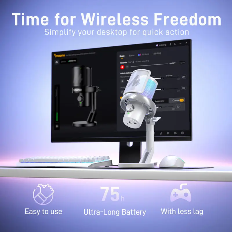Maono Dm40 Pro Usb/Wireless Gaming Desktop Microphone (White) 2