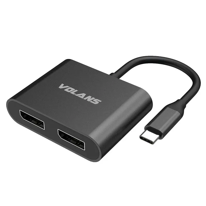 Volans Aluminium 8K Usb-C To Dual Displayport Male To Male Adapter With Mst Dual Monitor (Vl-Uc2dp) 1