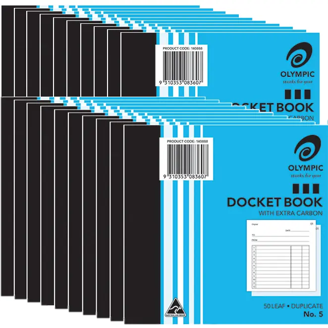 Olympic 20 Pack No.5 Duplicate Carbon Docket Book 50 Leaf Bulk 1