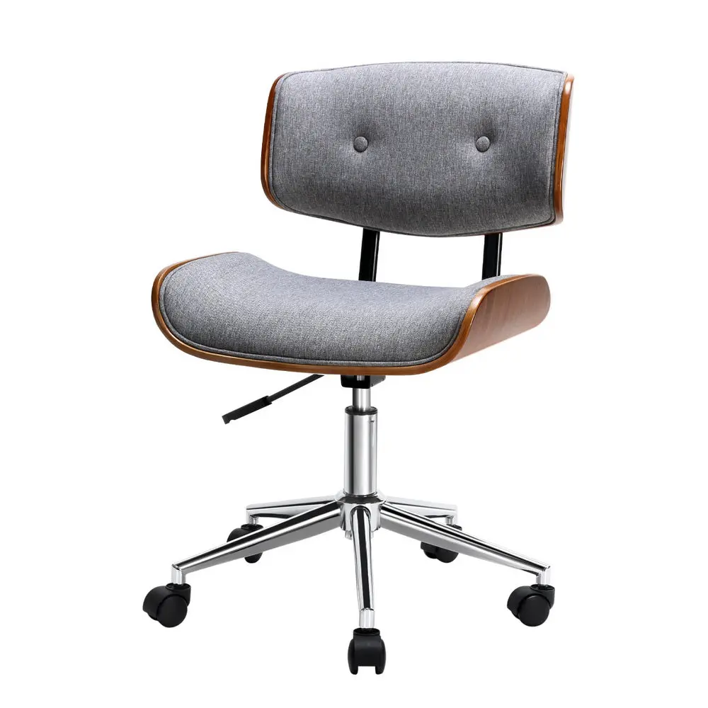 Artiss Wooden Office Chair Fabric Seat (Grey) 1