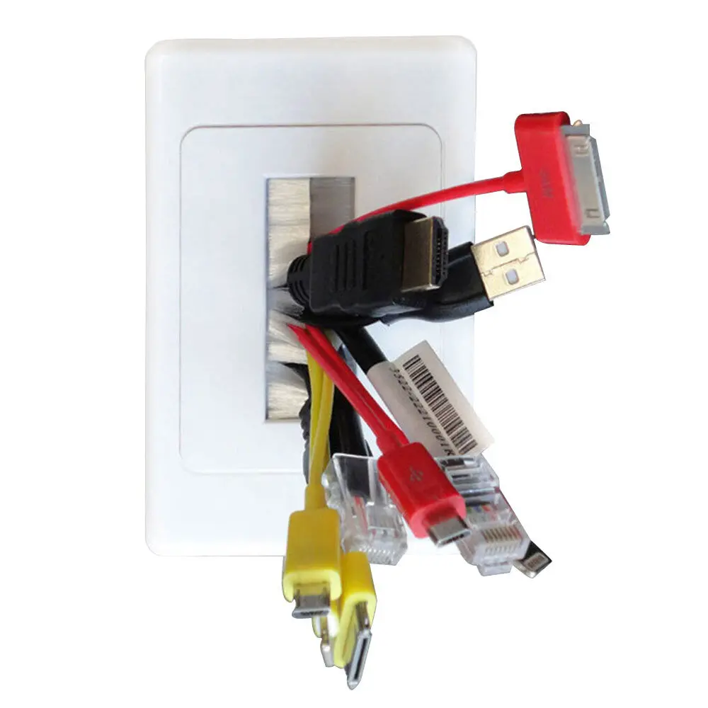 Pro2 Wall Plate Wallplate With Brush Outlet Cover For Cable Lead (White) 1