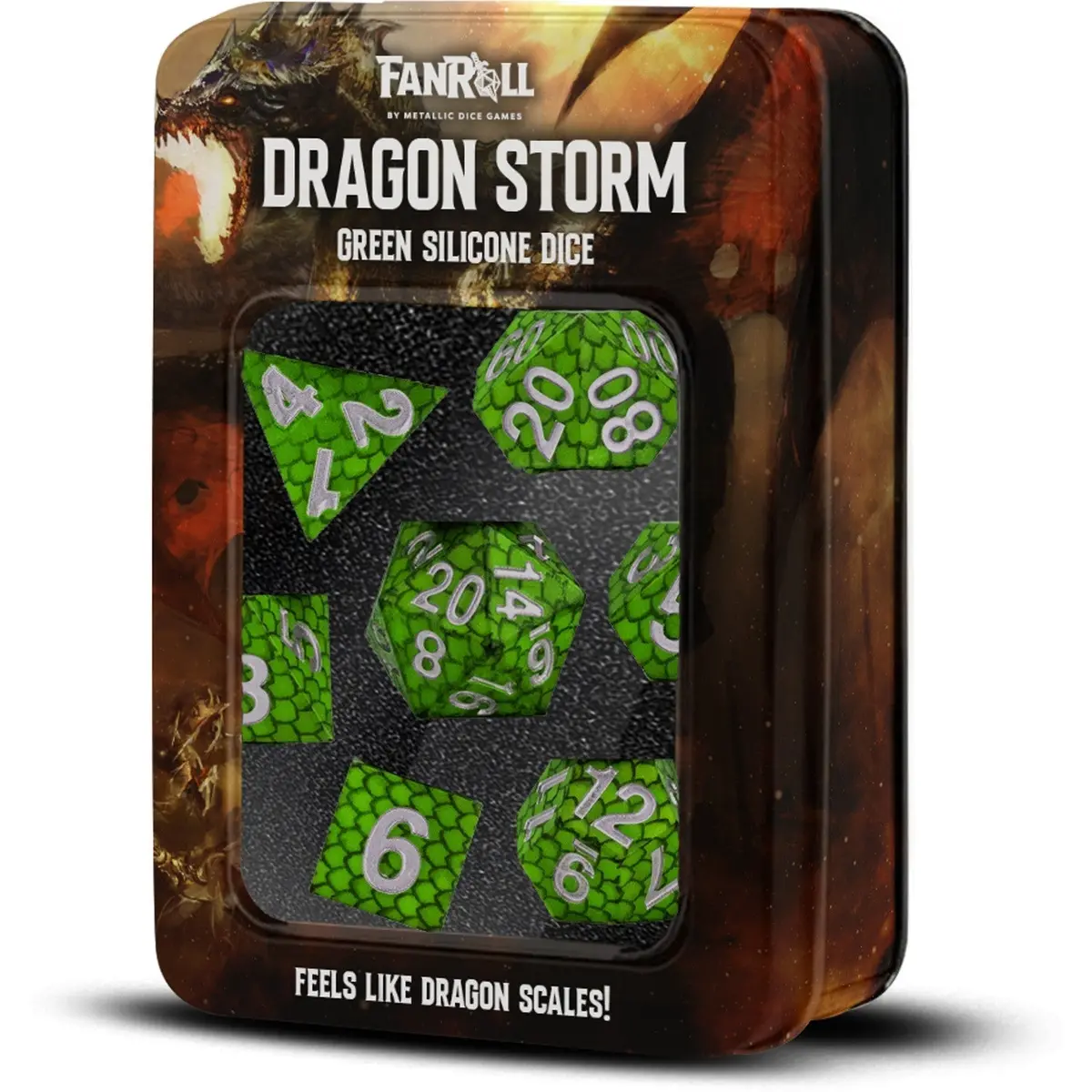Fanroll By Metallic Dice Games Mdg Silicone 16Mm Poly Dice Set - Dragon Storm Silicone Green Dragon Scales 1