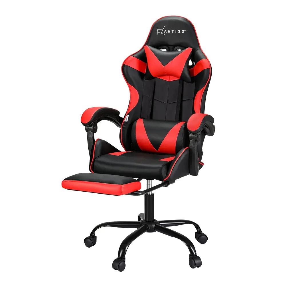Artiss 2 Point Massage Gaming Office Chair Footrest (Red) 1