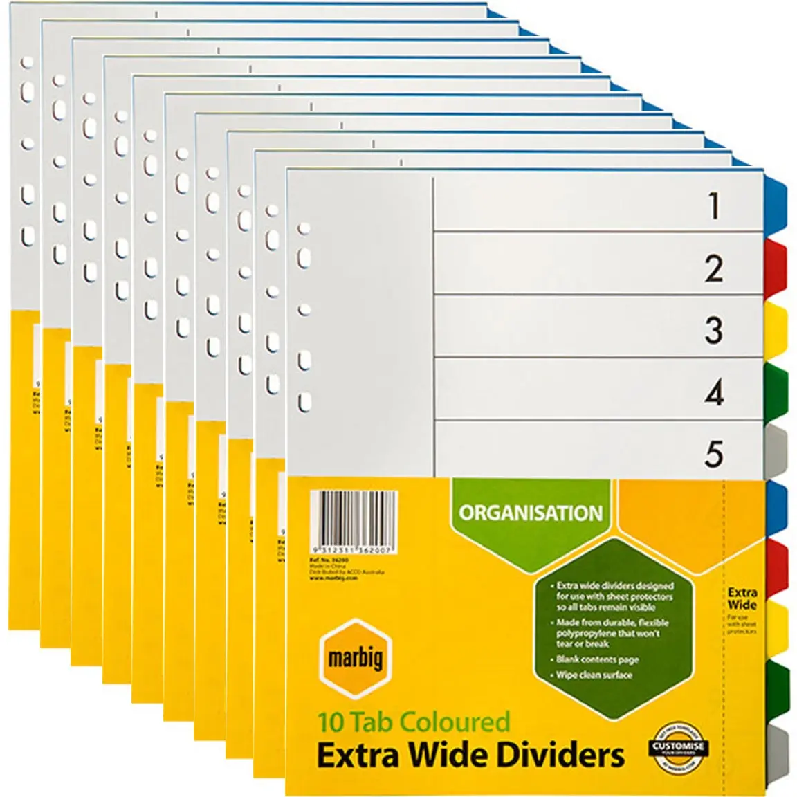 Marbig Extra Wide Dividers Pp 10-Tab A4 Assorted Colours 10 Pack 1