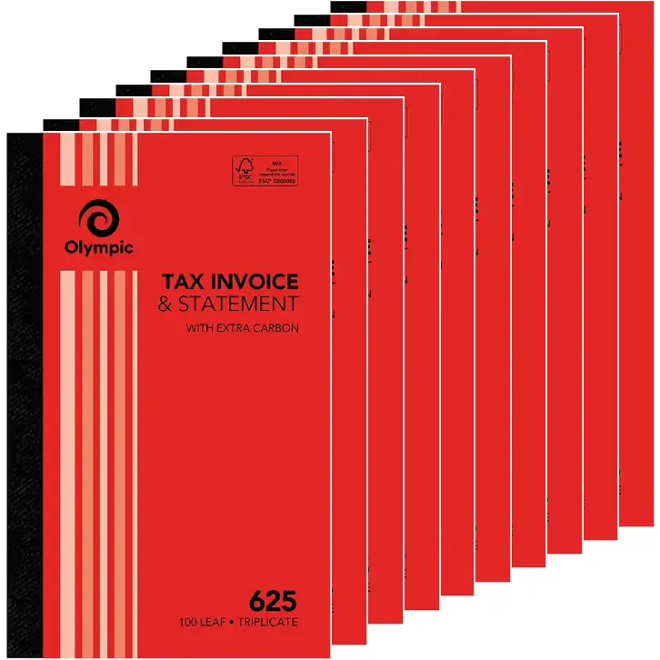Olympic 10 Pack 625 Triplicate Tax Invoice & Statement Book 100 Leaf Bulk 1