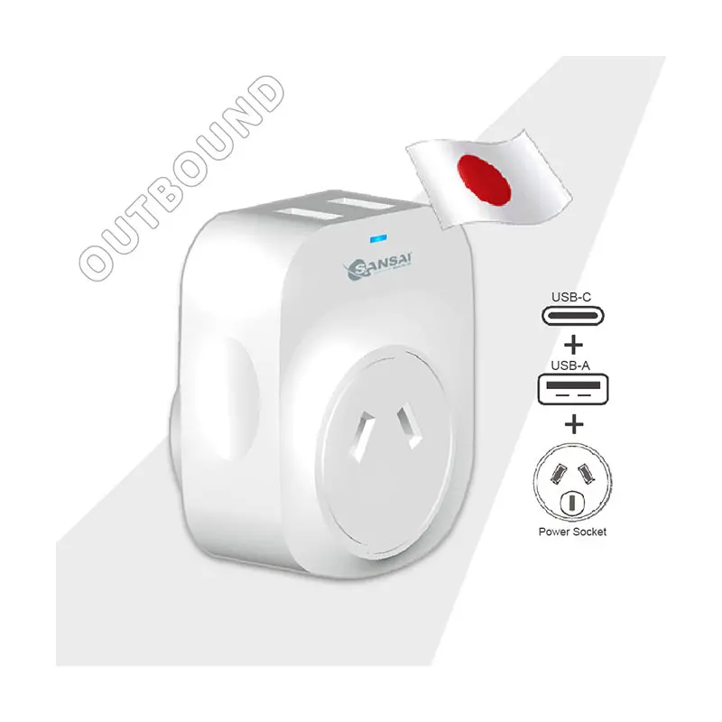 Sansai Travel Adaptor With Usb-C And Usb-A Port - Au/Japan Region 2