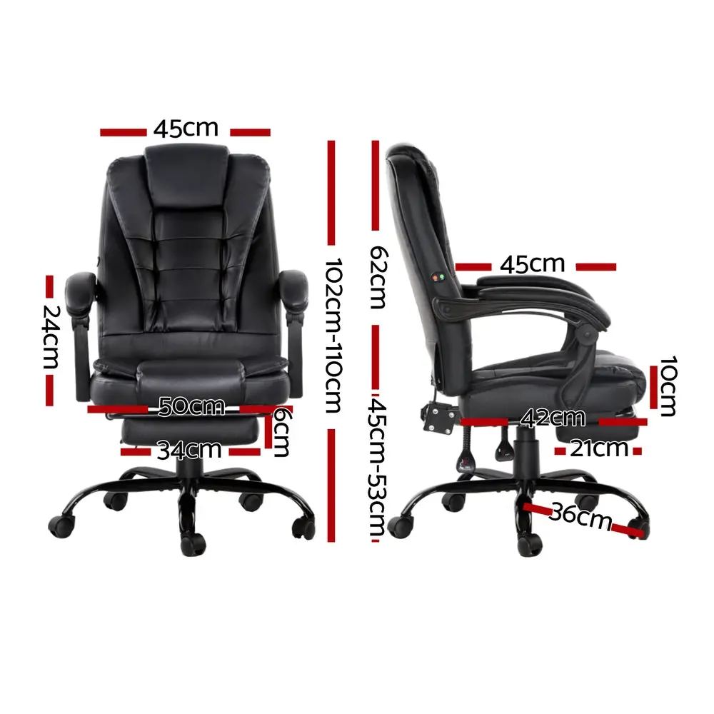 Artiss 2 Point Massage Office Chair Pu Leather Footrest (Black) 2