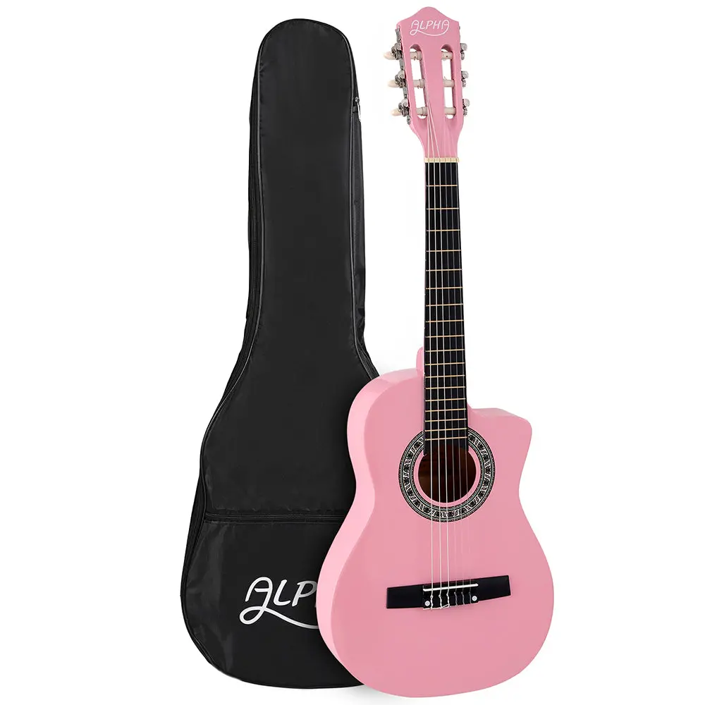 Alpha 34" Classical Guitar Wooden Body Nylon String Beginner Kids Gift (Pink) 1