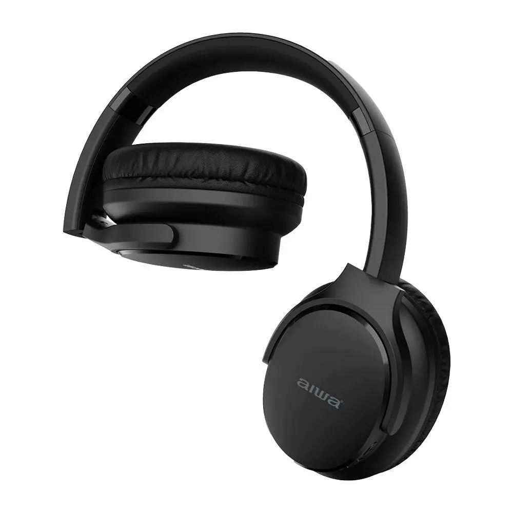 Aiwa Over-Ear Bluetooth Headphones With Aux & Airplane Adapter (Black) 2