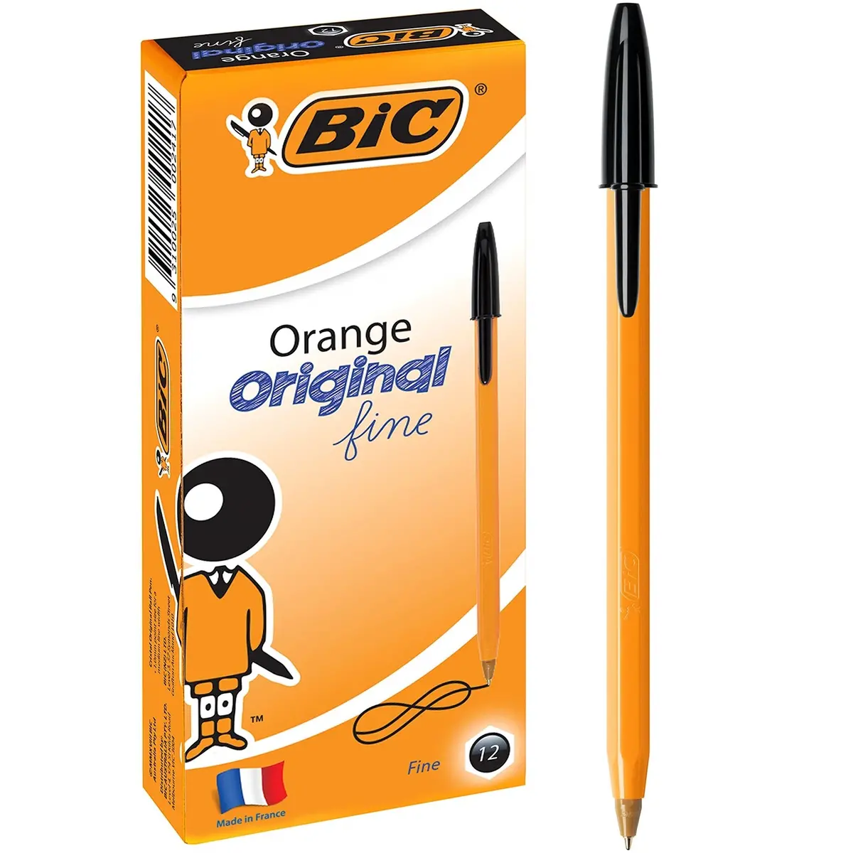 Bic Original Orange Ballpoint Pens Fine Black Box 12 1