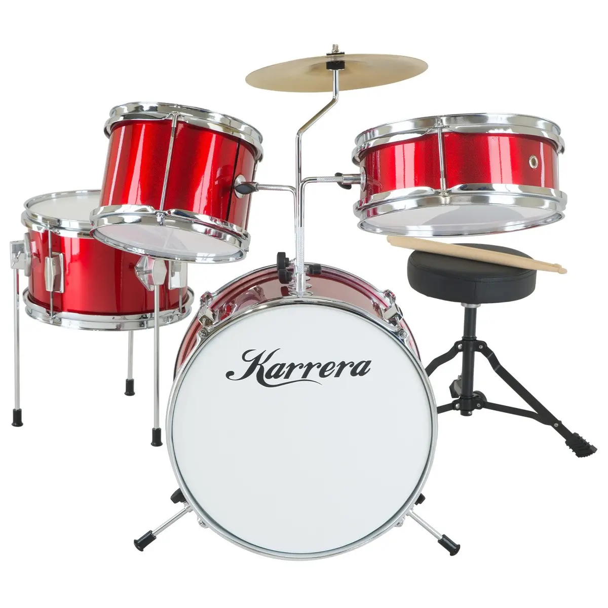 Karrera Childrens 4-Piece Drum Kit (Red) 1