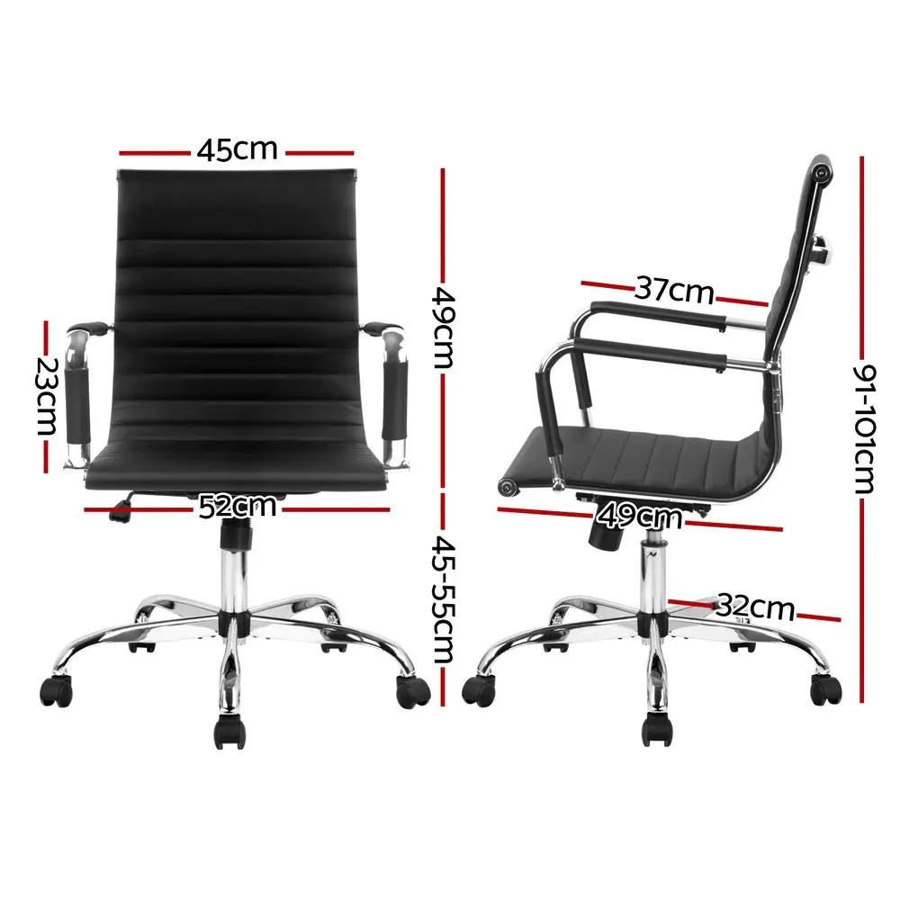 Artiss Office Chair Conference Chairs Pu Leather Mid Back (Black) 2