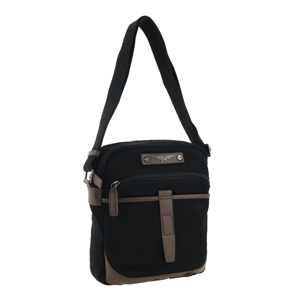 Police Rustic Men's Canvas Shoulder Crossbody Bag With Zip Pocket 29Cm (Black) 1