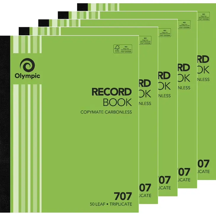 Olympic 5 Pack 707 Triplicate Carbonless Record Book 50 Leaf Bulk 1