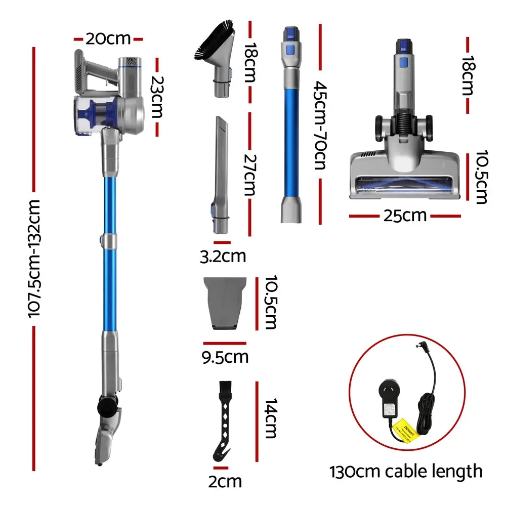 Devanti 300W Stick Vacuum Cleaner Cordless Self-Standing (Blue) 2