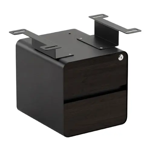 Desky Minimal Under Desk Cabinet - Burnished Wood Melamine / Black 1