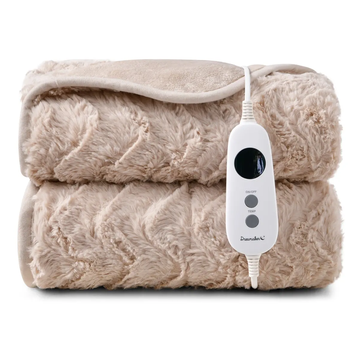 Dreamaker 500Gsm Faux Fur Electric Heated Throw Blanket [180X200cm] (Natural) 1