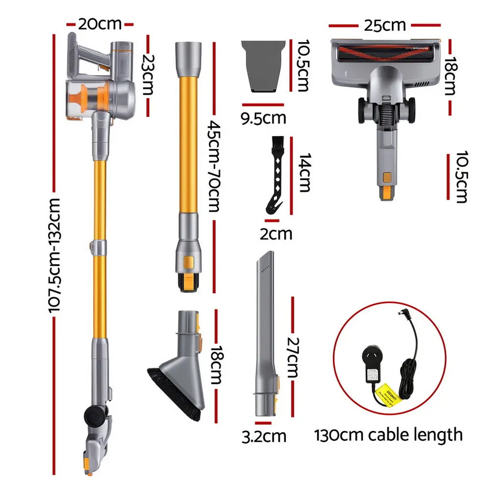 Devanti 300W Stick Vacuum Cleaner Cordless Self-Standing (Golden) 2