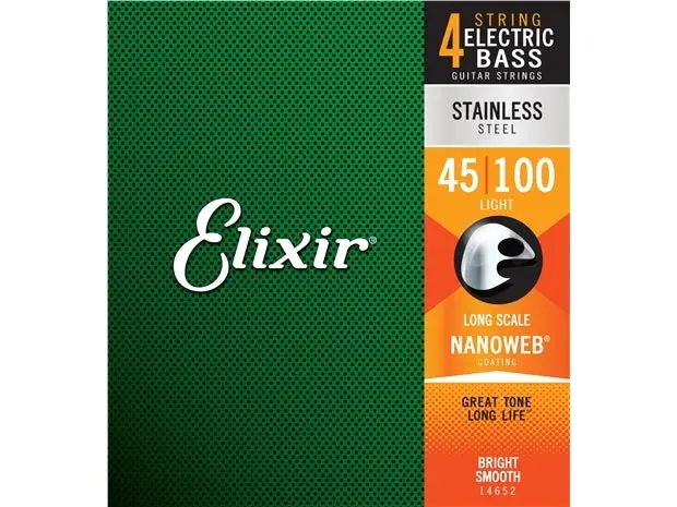 Elixir #14652 Bass Guitar Strings Nanoweb Stainless Steel 45-100 Light 1
