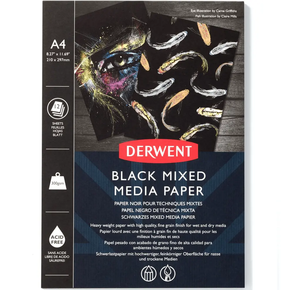 Derwent Black Mixed Media Pad 300Gsm 12 Sheets A4 1