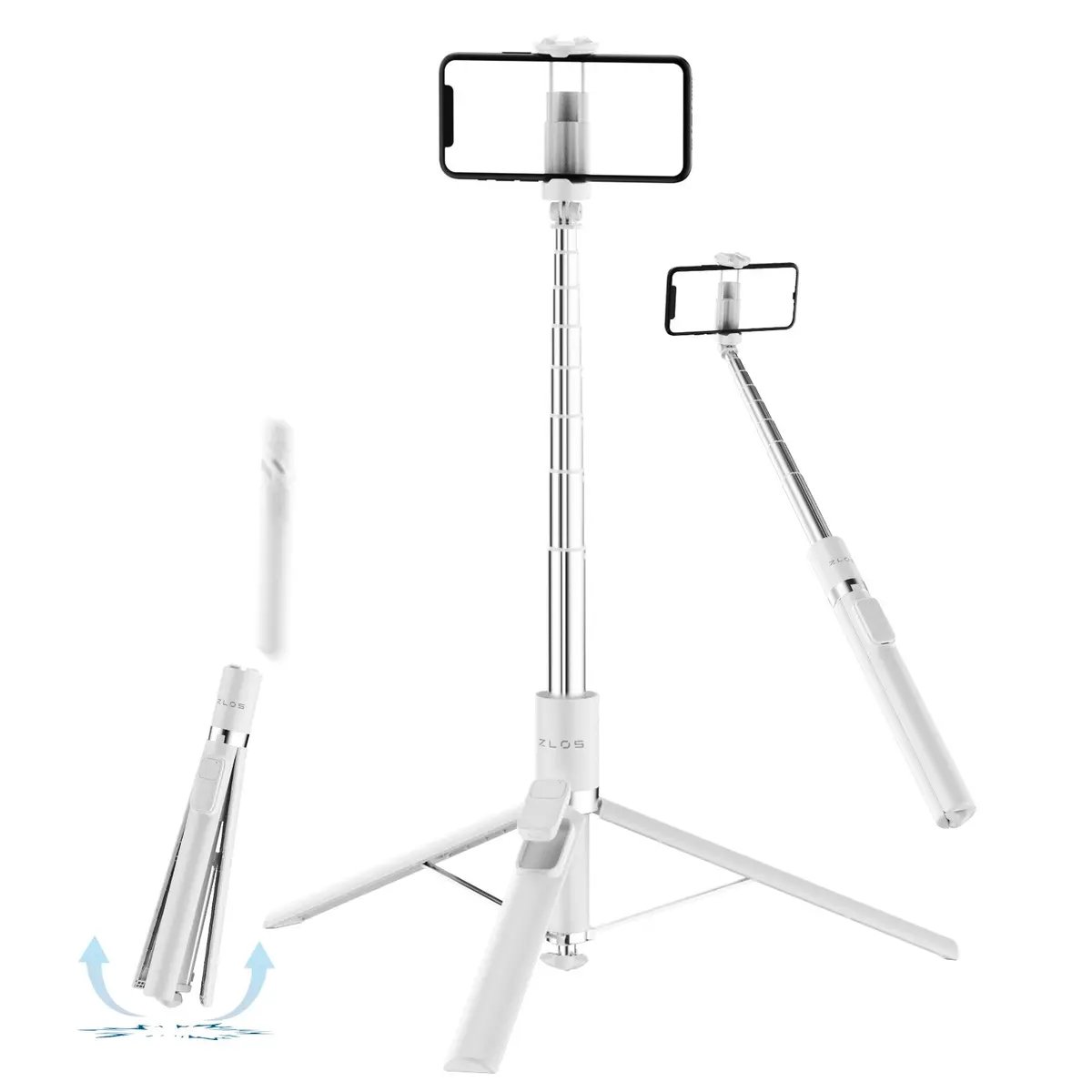 Zlos Auto-Open Tripod Selfie Stick With Bluetooth Remote (White) 1