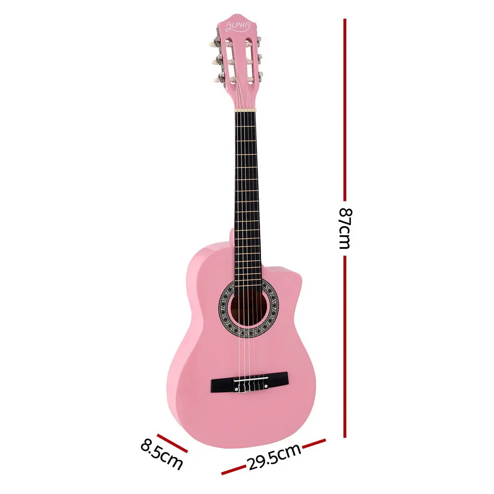 Alpha 34" Classical Guitar Wooden Body Nylon String Beginner Kids Gift (Pink) 2