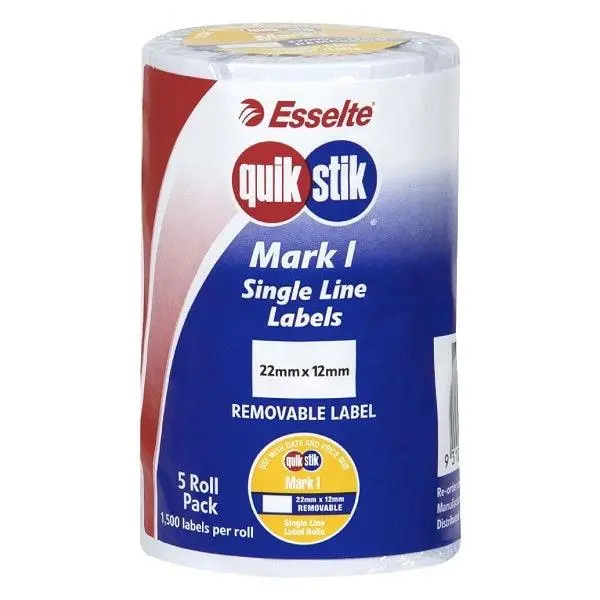 Quikstik Mark I Labels Removable White 1500 Labels/Roll Blank 22X12mm Box 5 2
