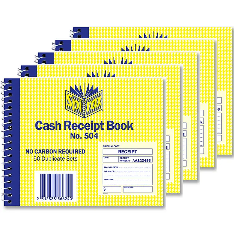 Spirax 504 Cash Receipt Book 102X127mm No Carbon Pack 5 1