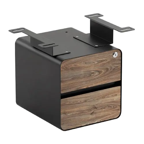 Desky Minimal Under Desk Cabinet - Natural Walnut Melamine / Black 1