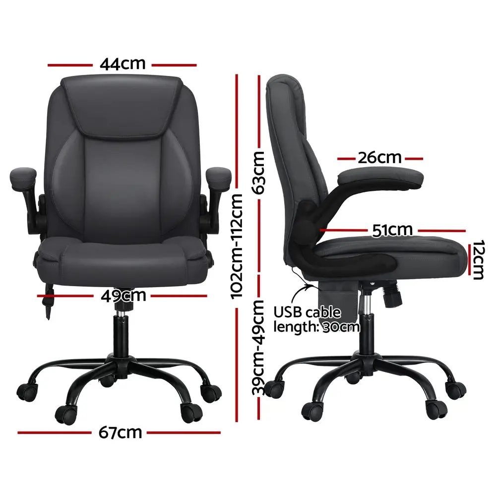 Artiss 2 Point Massage Office Chair Leather Mid Back (Grey) 2