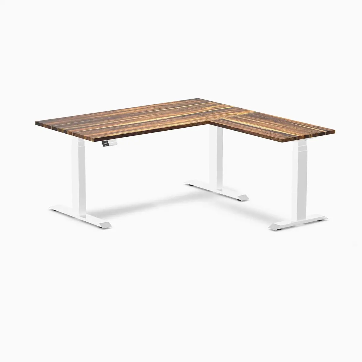 Desky Hardwood L-Shape Sit Stand Desk 150X155cm (Pheasantwood Top/White Leg) 1