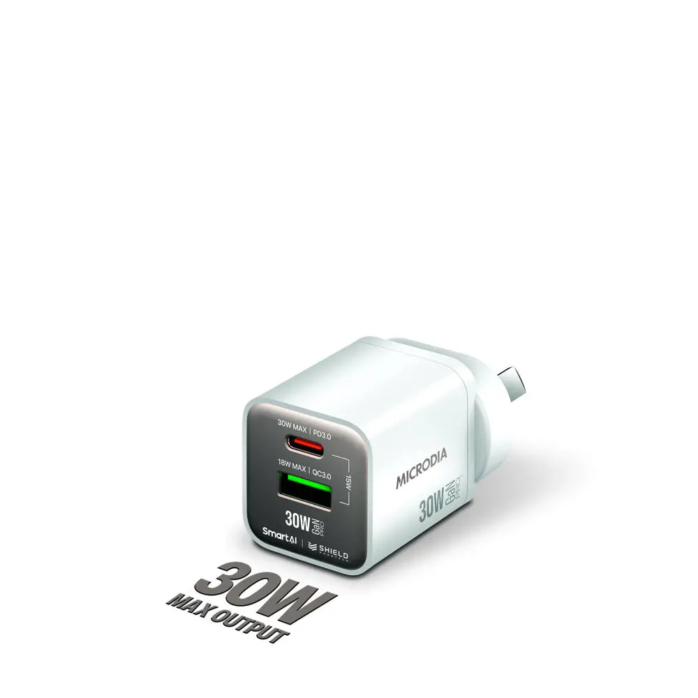 Microdia Smartcube Nano 30W Dual Port Gan Wall Charger (White) 2