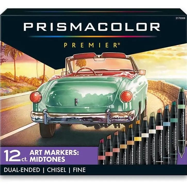 Prismacolor Premier Double Sided Mid Tones Art Markers Brush Chisel Tip Dual End 12 Pack 1