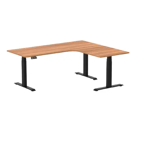 Desky L-Shape Melamine Sit Stand Desk 180Cm - Right Return (Prime Oak Top/Matte Black Leg) 1